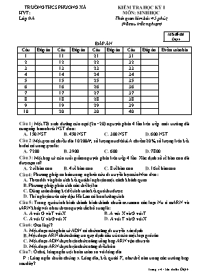 Đề kiểm tra học kỳ 1 môn Sinh học 9